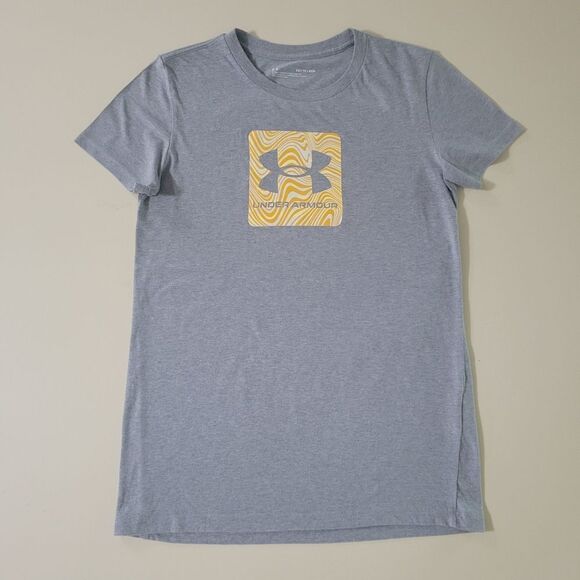 Under Armour Women's Gray Shine Wordmark Graphic Short Sleeve Tee - Picture 2 of 12